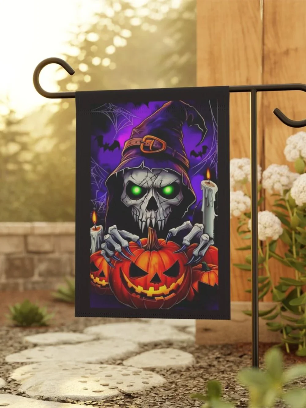 Skull Witch Pumpkin / Grim Reaper Pumpkin Halloween Garden Flag